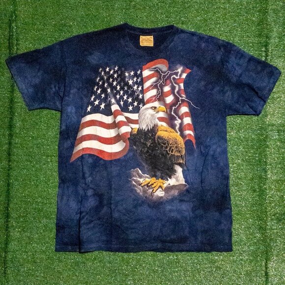 VINTAGE THE MOUNTAIN MENS T SHIRT BLUE MARBLE USA FLAG BALD EAGLE RETRO TEE XXL - Picture 4 of 6